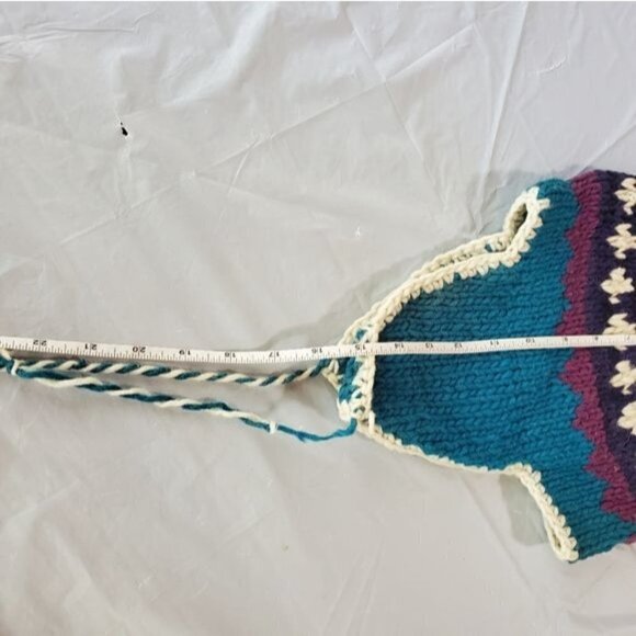 Vintage Handmade Knitted Hat with Ear Flaps and Tassels - Picture 4 of 5